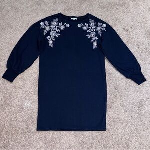Women’s warm fleece Long Sleeve Dress with Floral Accents